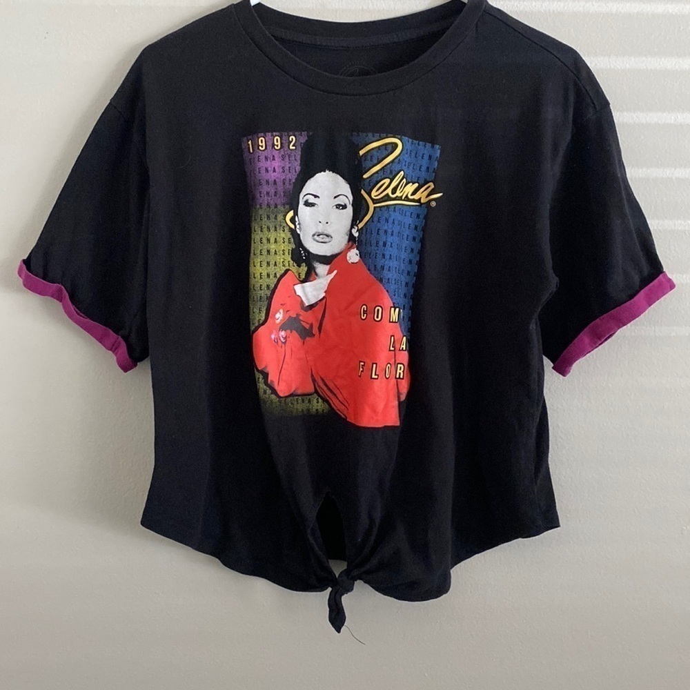 Selena black tie front T-shirt